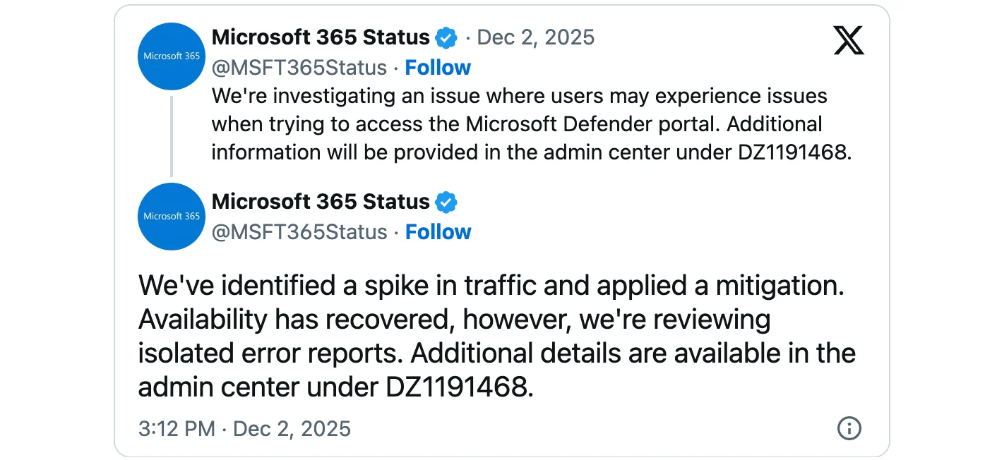 Διακοπή πύλης Defender XDR