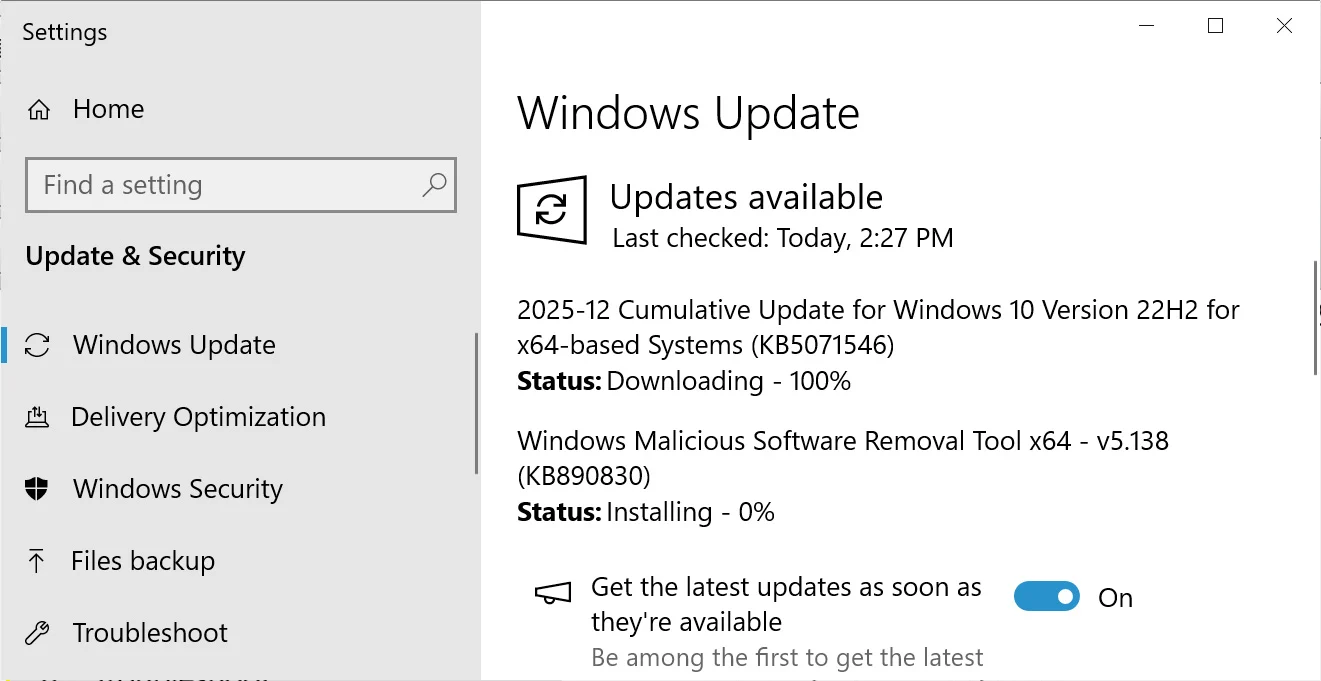 Ενημερωμένη έκδοση των Windows 10 KB5071546