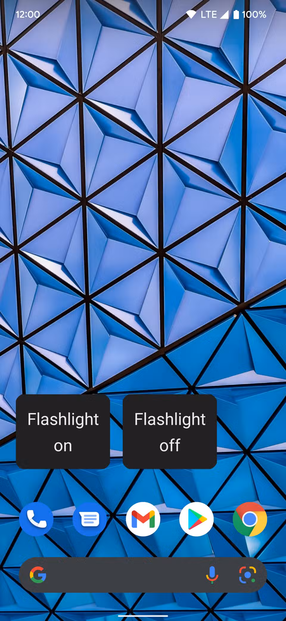 Flashlight on and flashlight off action blocks on Android home screen