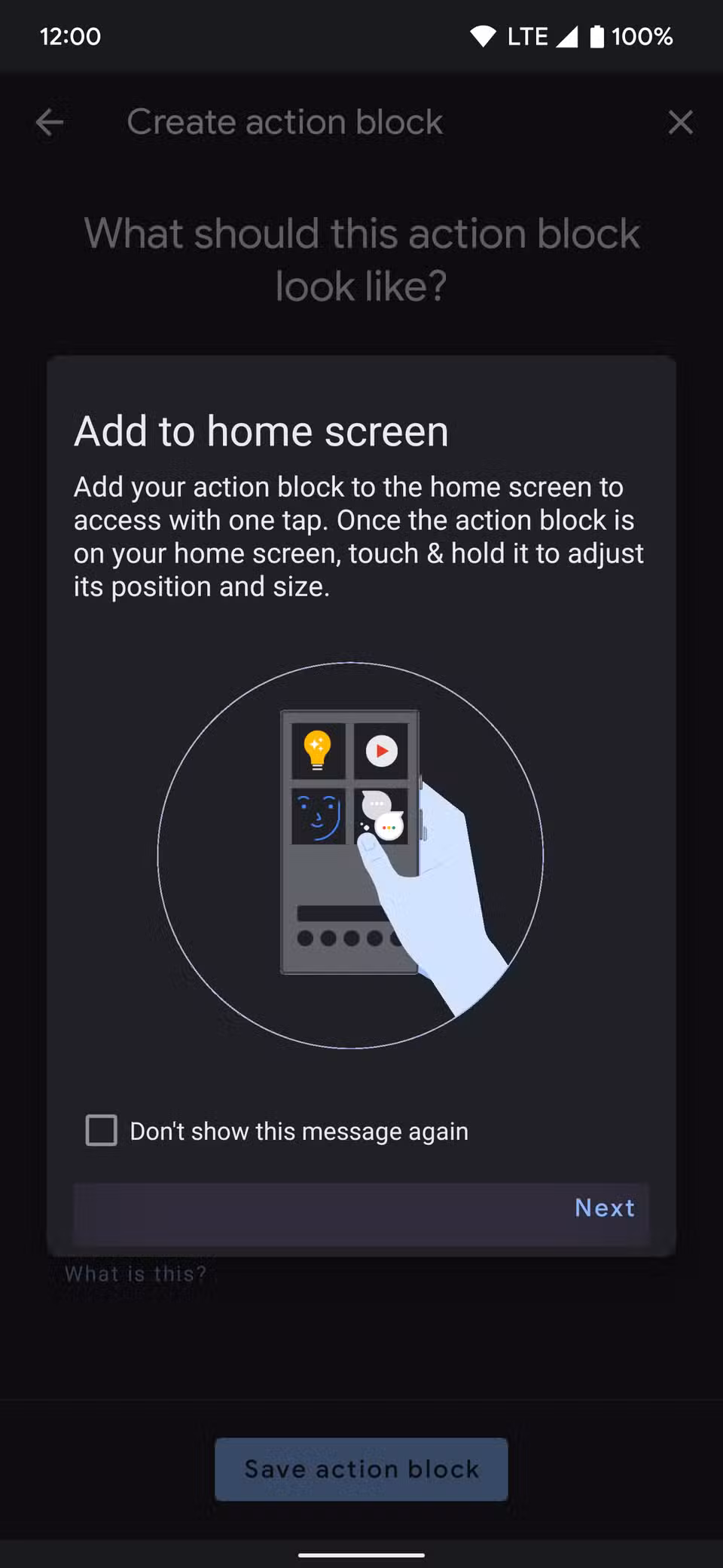 Adding flashlight action block to Android Home screen