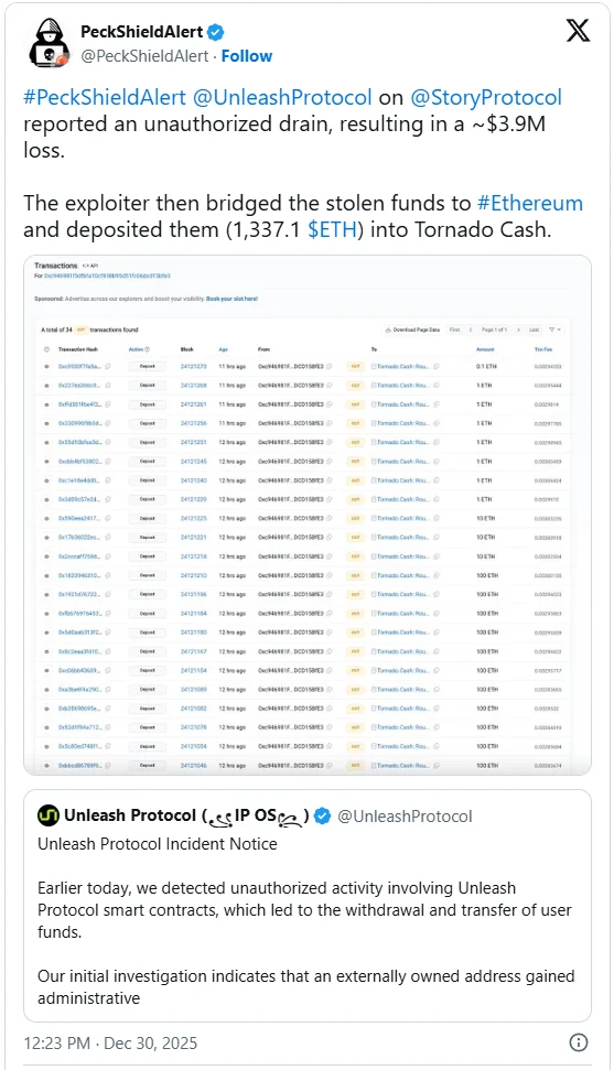 Οι χάκερ αποστραγγίζουν 3,9 εκατομμύρια δολάρια από το Πρωτόκολλο Unleash μετά από πειρατεία πολλαπλών σημείων Τιτίβισμα