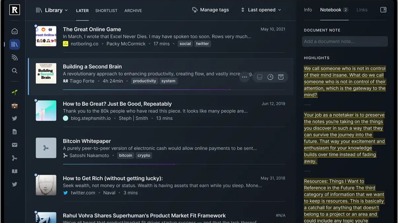 Στιγμιότυπο οθόνης του Readwise Reader που εμφανίζει ροή