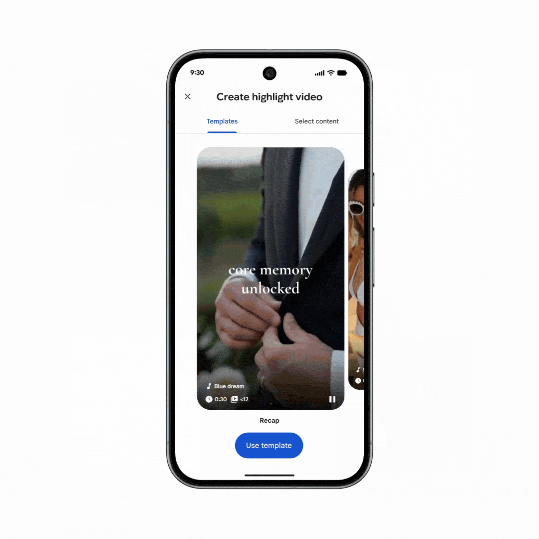 Ένα gif που επισημαίνει τα νέα πρότυπα του προγράμματος επεξεργασίας βίντεο του Google Photos.