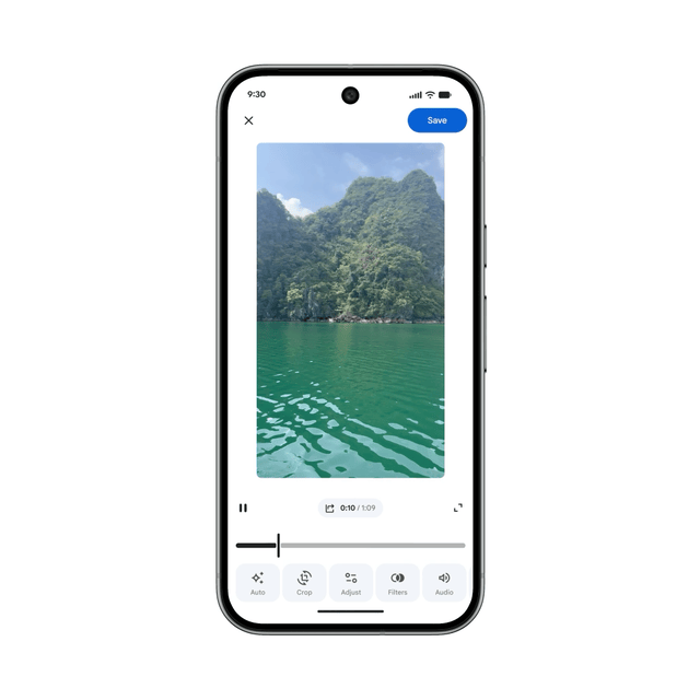 Ένα gif που υπογραμμίζει το νέο πρόγραμμα επεξεργασίας βίντεο του Google Photos.
