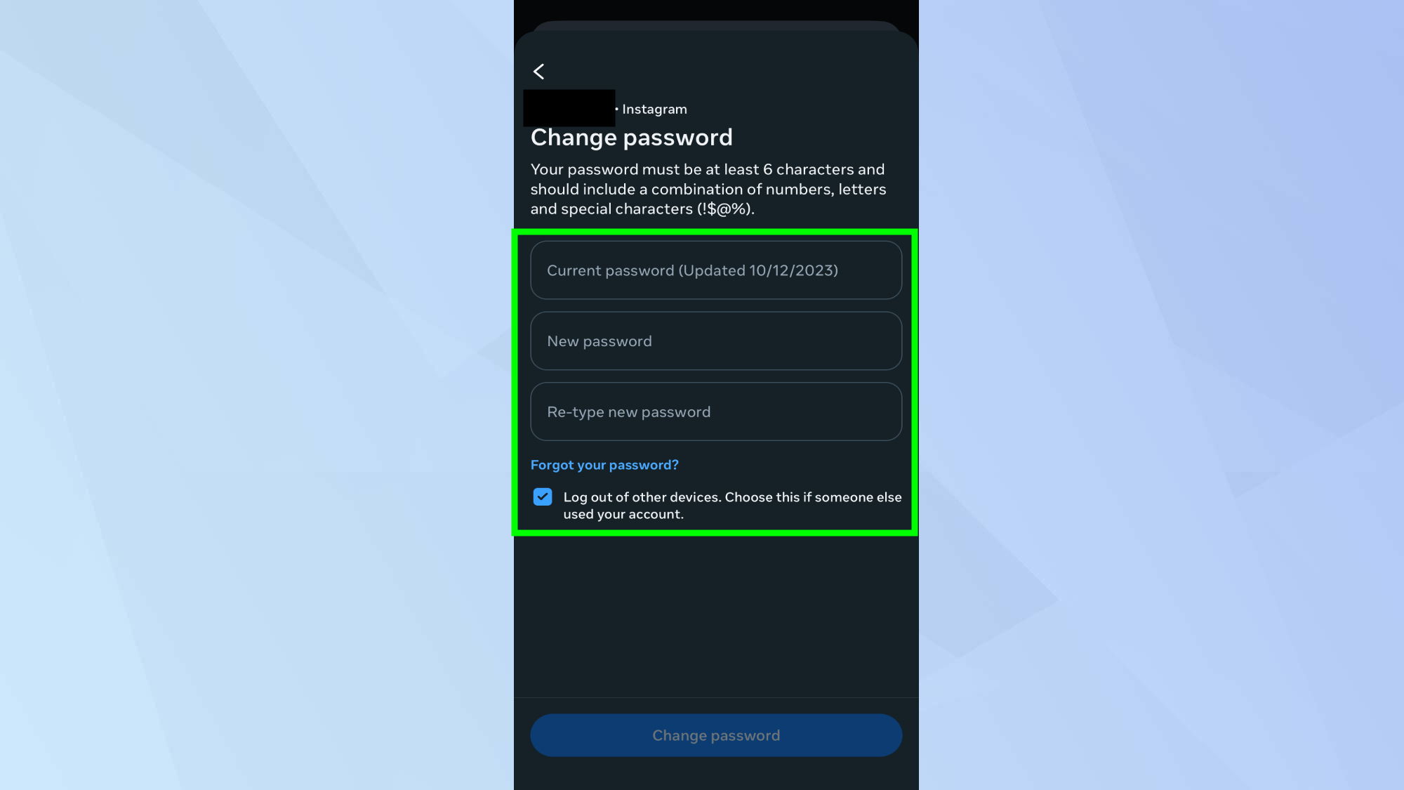 Αλλαγή κωδικού πρόσβασης στο Instagram