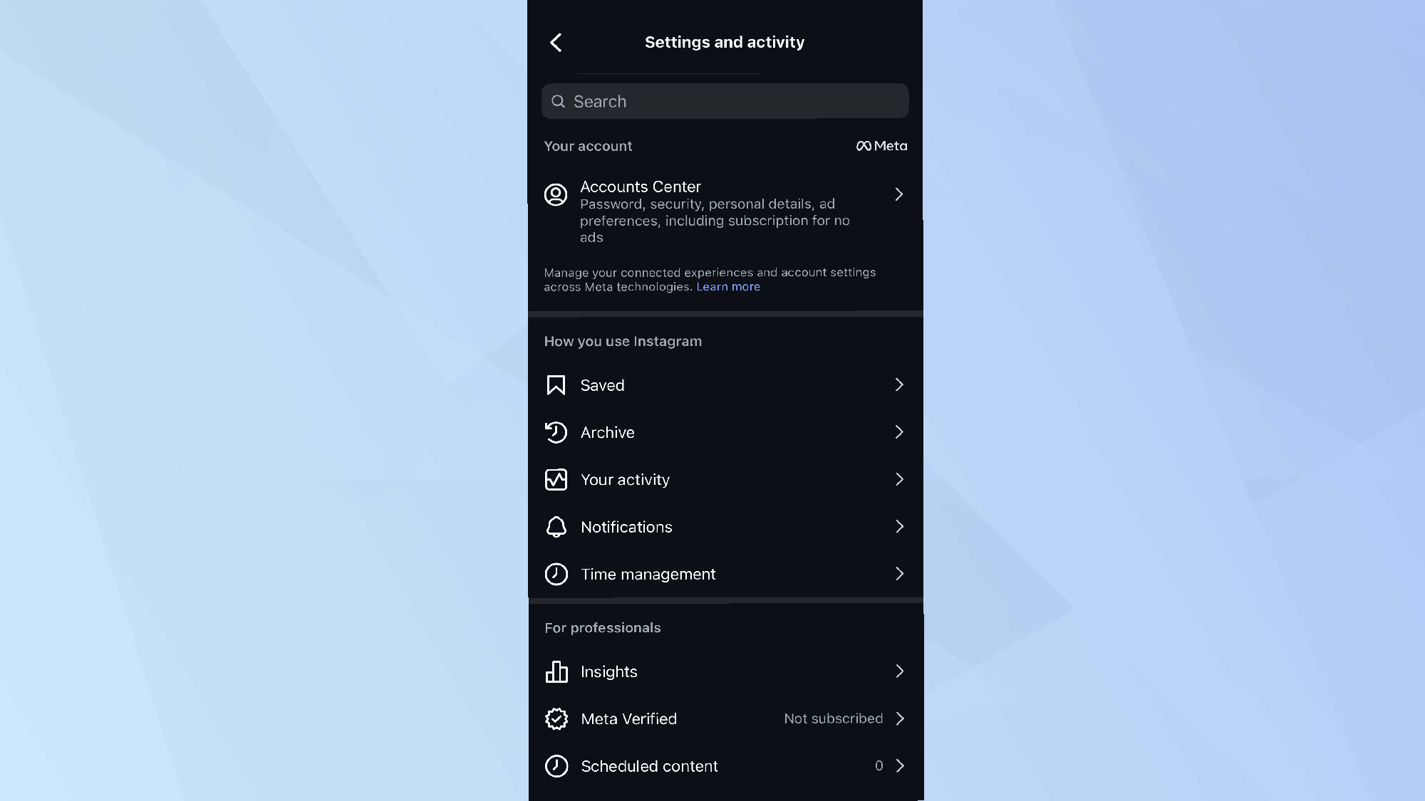Ρυθμίσεις και δραστηριότητα Instagram 