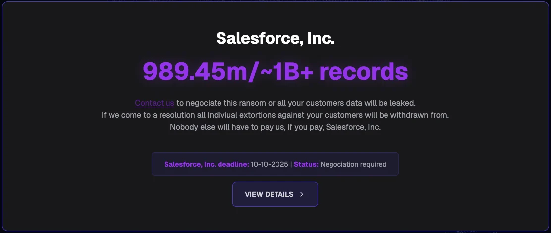 ShinyHunters Salesforce leaks site