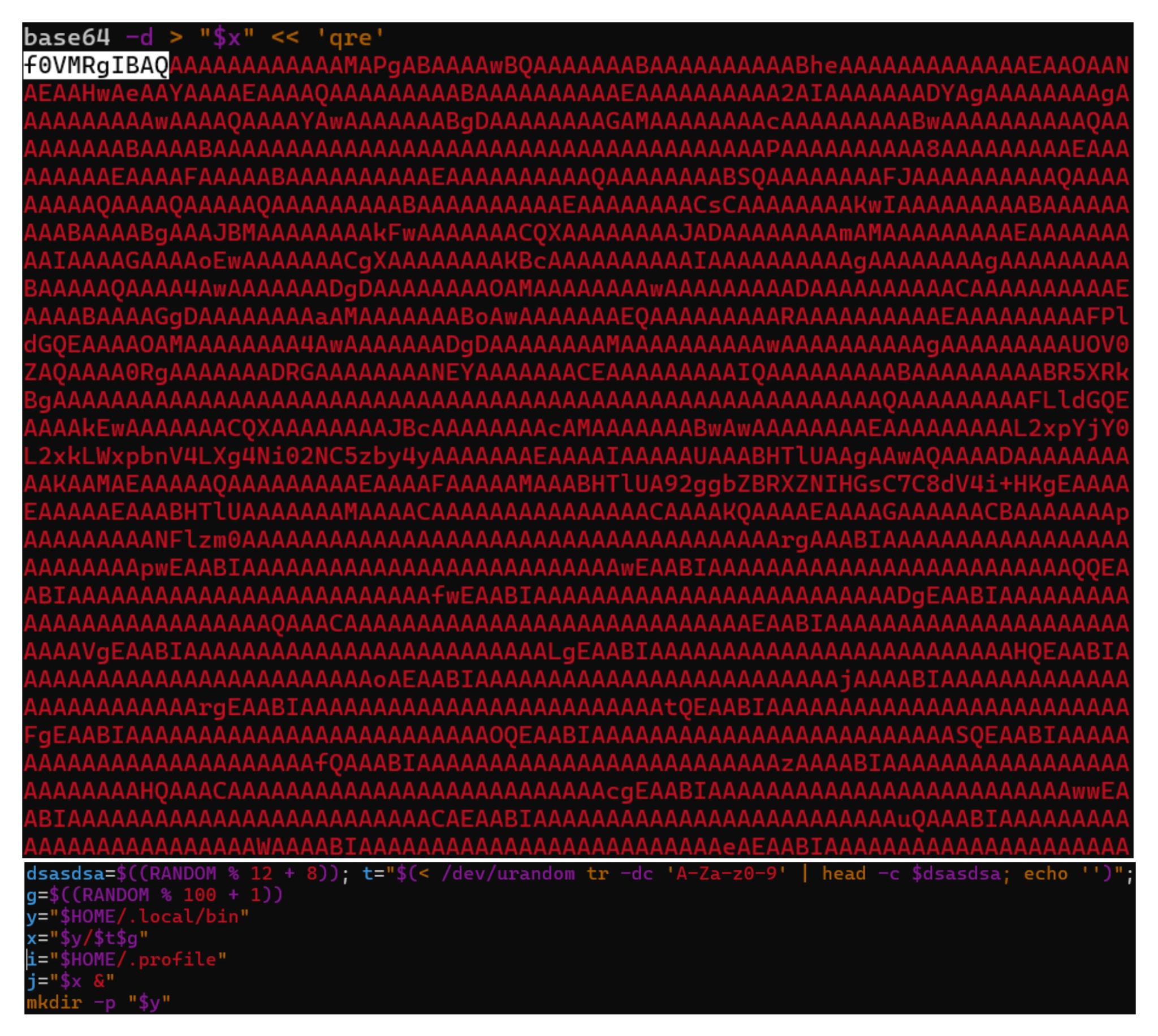 Base64 Encoded ELF ωφέλιμο φορτίο (Πηγή - Cyble)