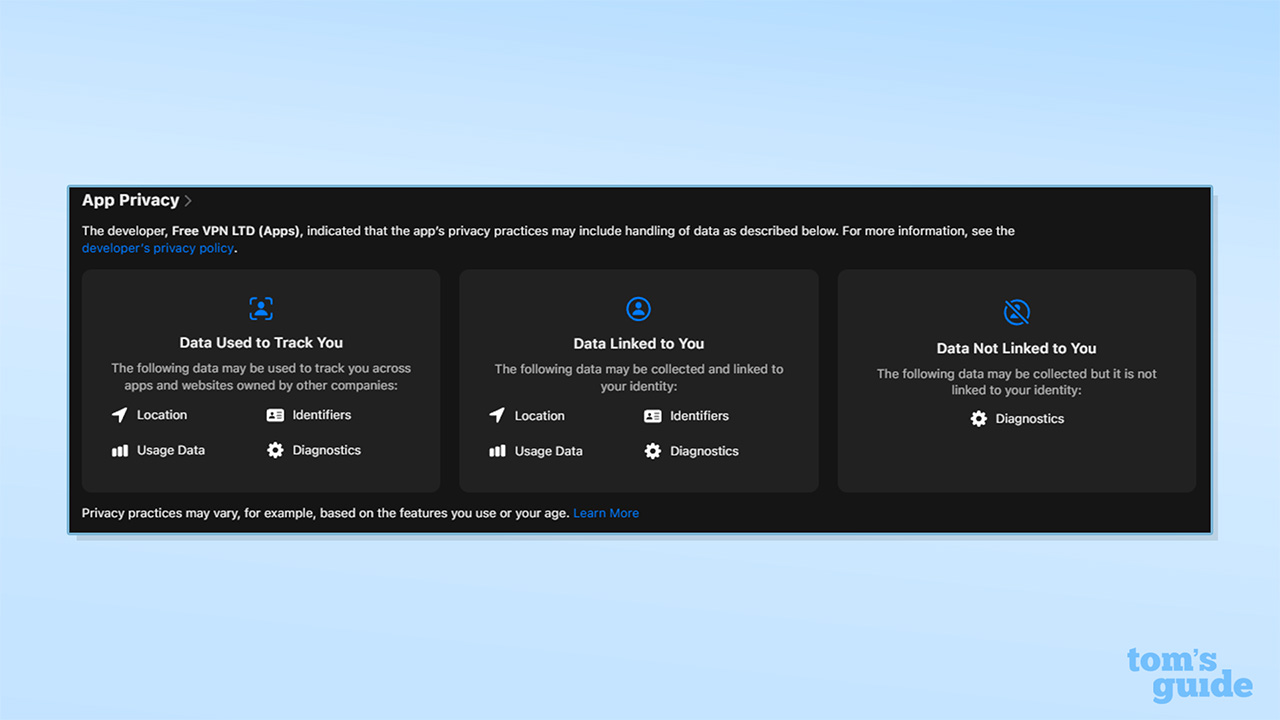 Στιγμιότυπο οθόνης του δωρεάν VPN - Γρήγορο & Πληροφορίες ασφαλούς διακομιστή μεσολάβησης Apple App Store