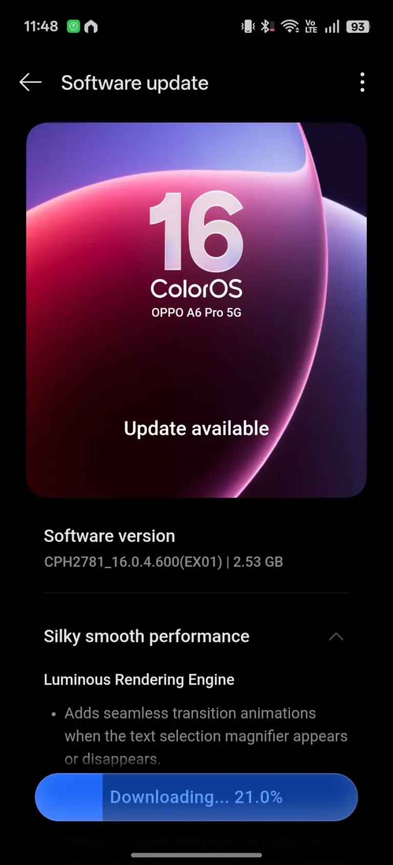 Το OPPO A6 Pro 5G αρχίζει να λαμβάνει την ενημέρωση ColorOS 16 που βασίζεται σε Android 16