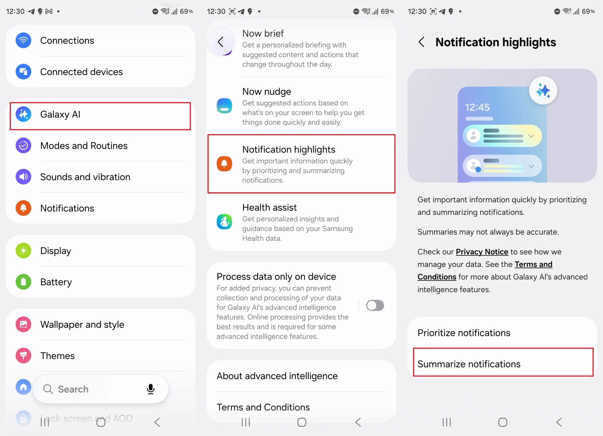 περιλήψεις ειδοποιήσεων one ui 8.5