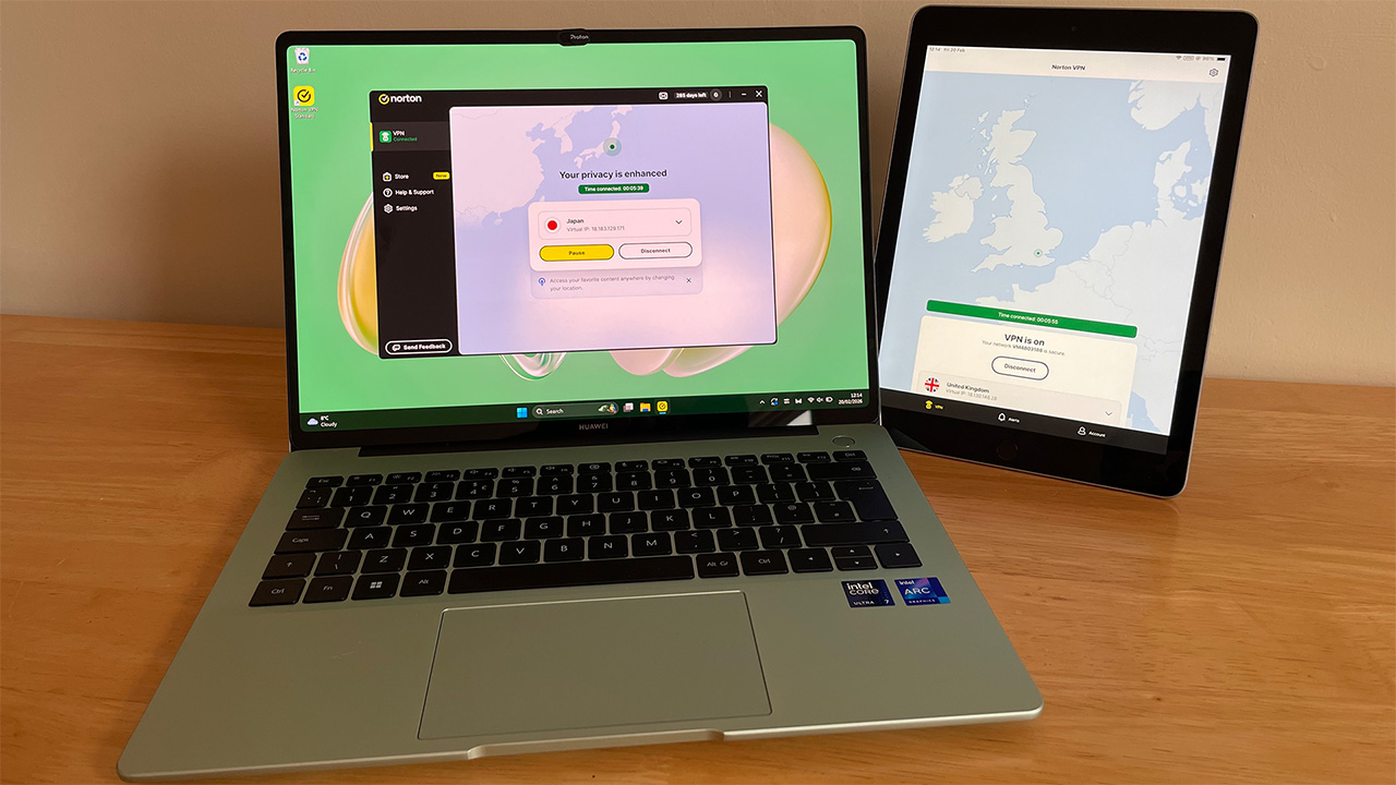 Το Norton VPN είναι ανοιχτό σε φορητό υπολογιστή με Windows και iPad