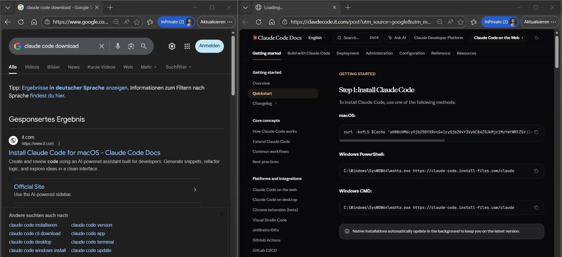 Στιγμιότυπο οθόνης της ψεύτικης σελίδας λήψης Claude Code που χρησιμοποιείται για να παρασύρει τα θύματα να ενεργοποιήσουν την αλυσίδα εκτέλεσης infostealer που βασίζεται σε MSHTA (Πηγή - Linkedin)