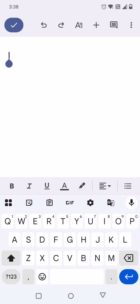 Στιγμιότυπο οθόνης που δείχνει το πληκτρολόγιο Gboard στα Έγγραφα Google