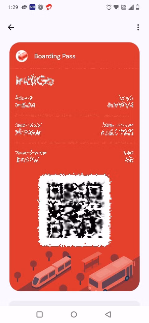 Στιγμιότυπο οθόνης που δείχνει το εικονίδιο μενού με τις τρεις κουκκίδες για μια κάρτα επιβίβασης στο Πορτοφόλι Google