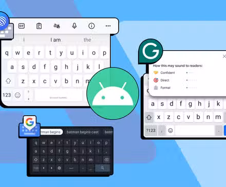 Ορισμένες διατάξεις πληκτρολογίου για Android και το λογότυπο Android στο κέντρο.