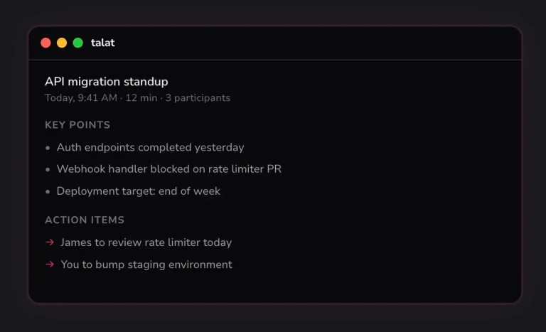 Οι σημειώσεις συνάντησης AI του Talat παραμένουν στον υπολογιστή σας και όχι στο cloud