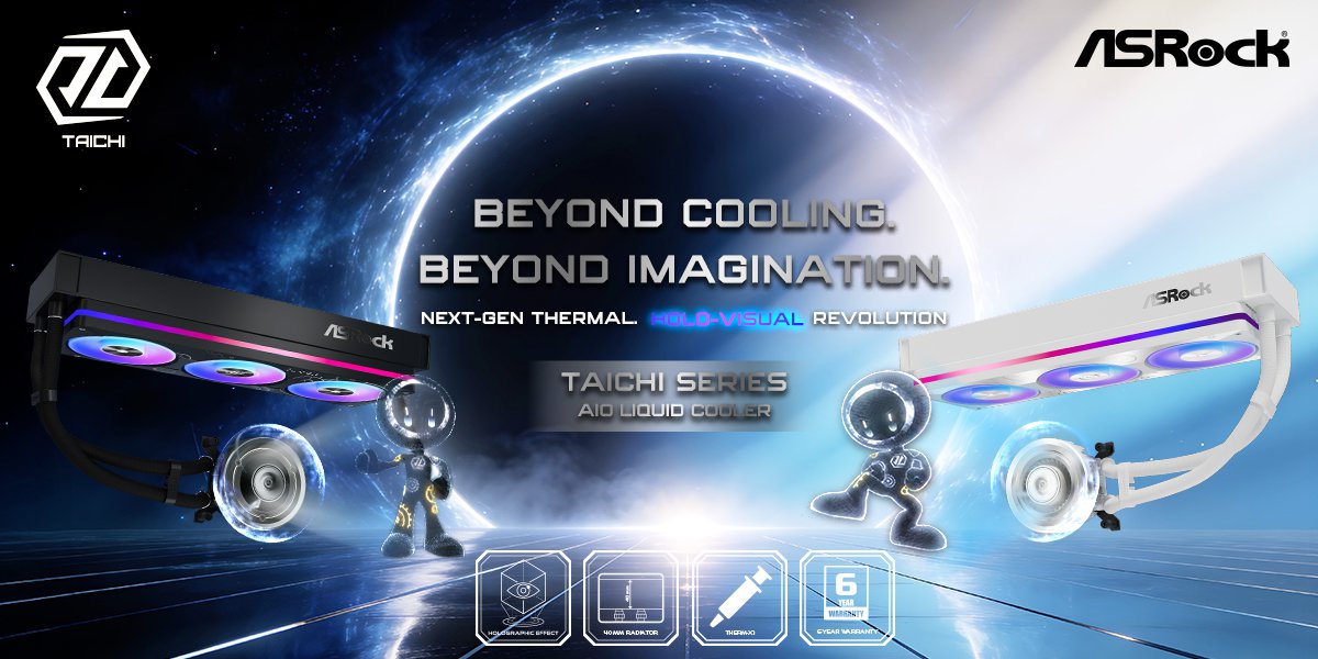 Το ASRock Taichi Series AIO Liquid Cooler σε φουτουριστικό φόντο.